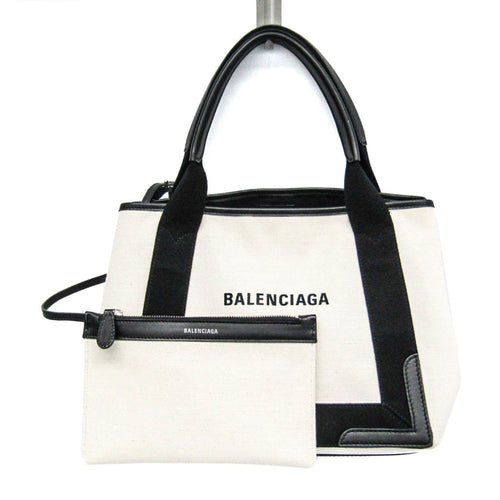 Balenciaga Navy Cabas White Canvas Handbag (Pre-Owned)