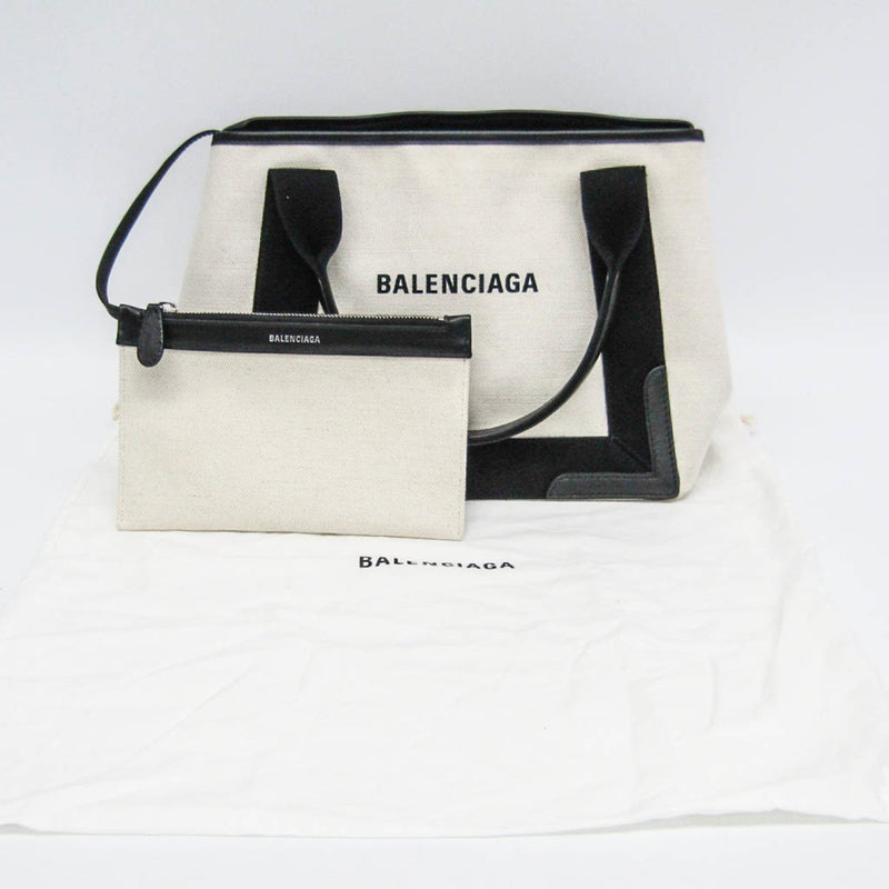 Balenciaga Navy Cabas White Canvas Handbag (Pre-Owned)