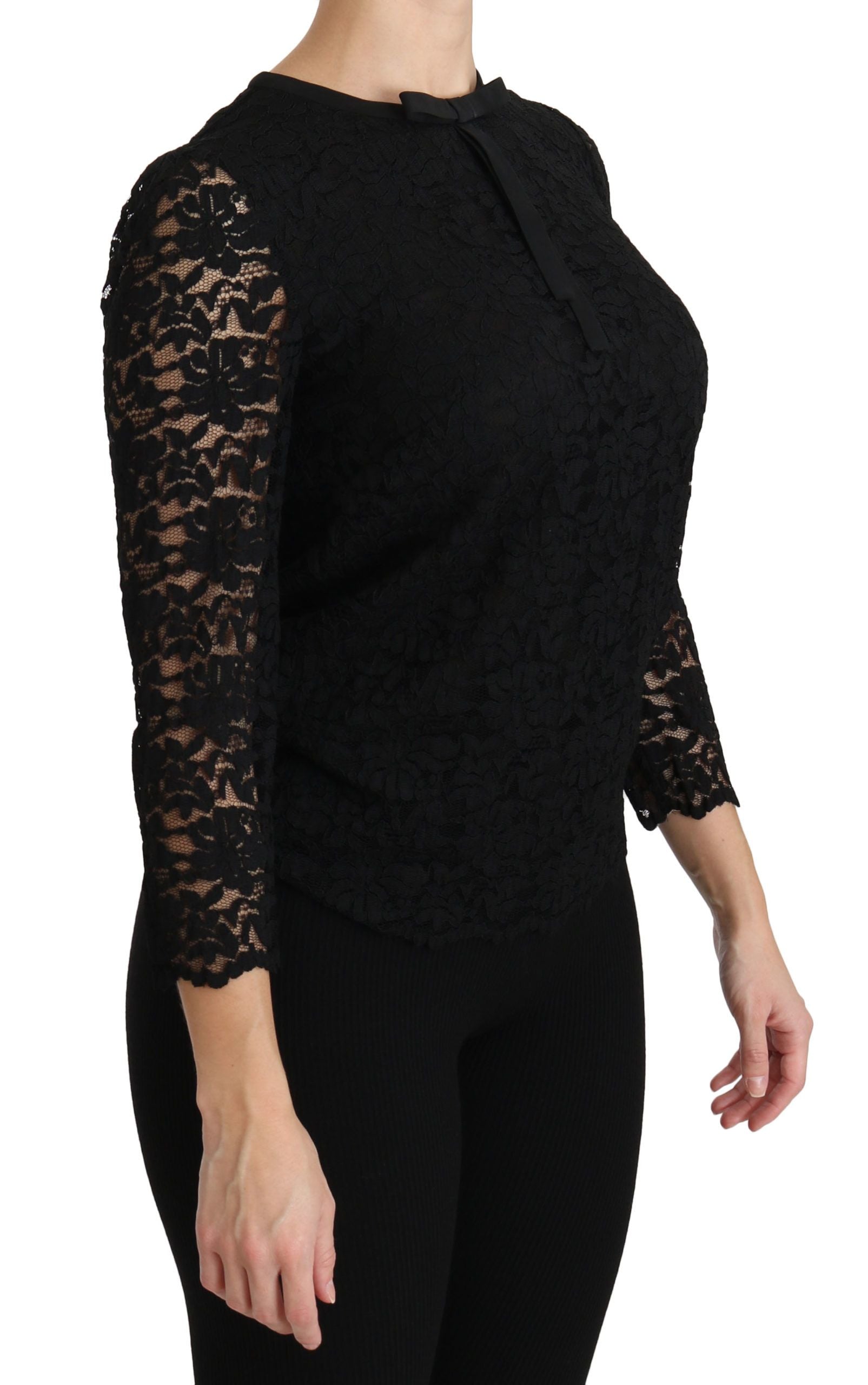 Dolce & Gabbana Elegant Black Lace Crew Neck Women's Blouse