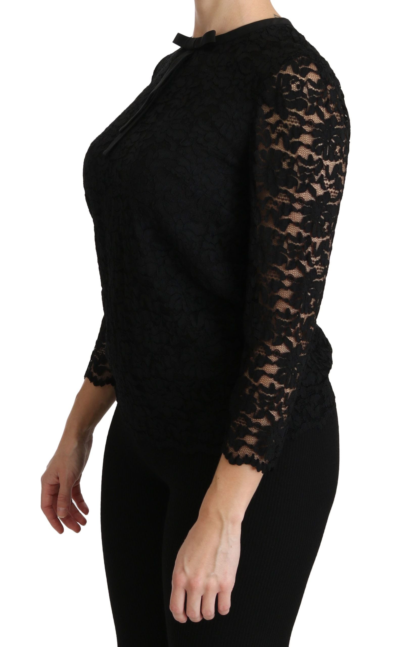 Dolce & Gabbana Elegant Black Lace Crew Neck Women's Blouse