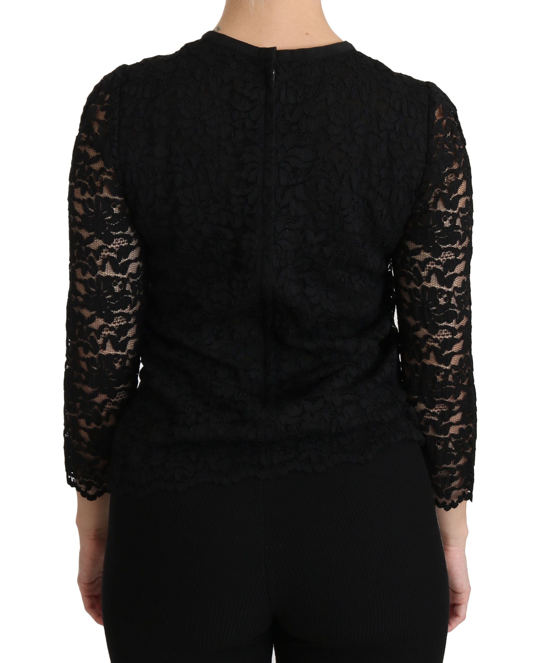 Dolce & Gabbana Elegant Black Lace Crew Neck Women's Blouse