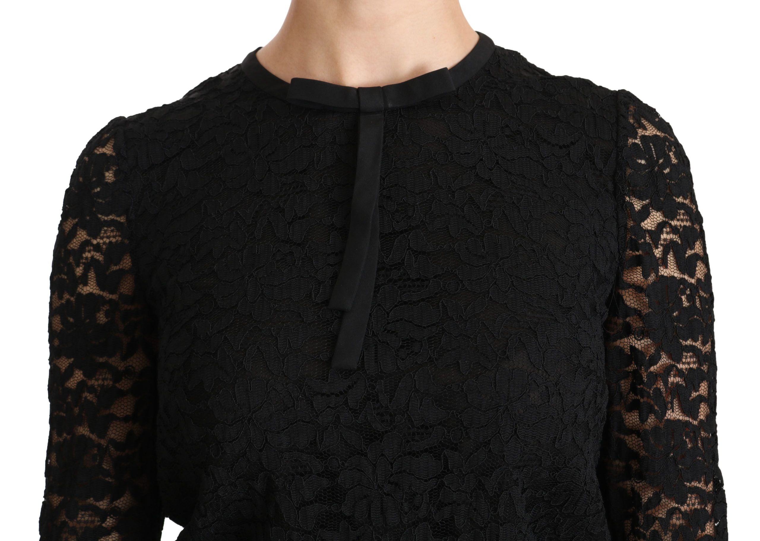 Dolce & Gabbana Elegant Black Lace Crew Neck Women's Blouse