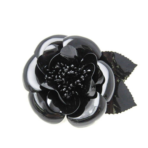 Chanel Camellia Black Plastic Brooch Jewelry (Pre-Owned)