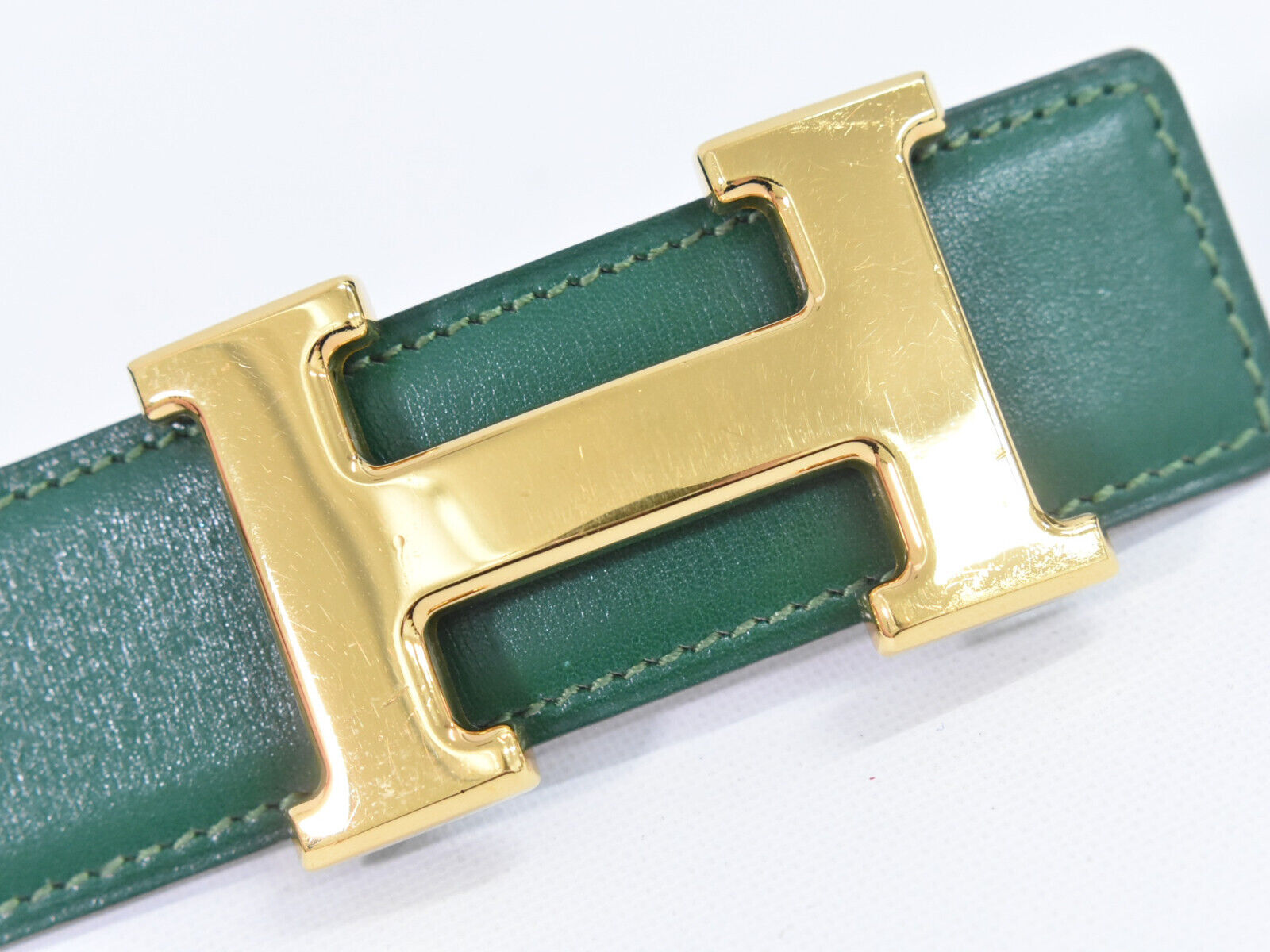 Hermès H Green Leather Belt  (Pre-Owned)