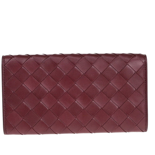 Bottega Veneta Intrecciato Burgundy Leather Wallet  (Pre-Owned)