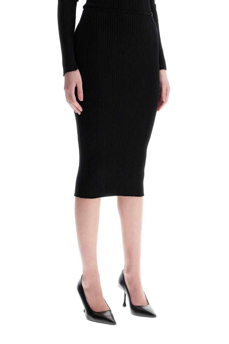 Courreges Women's Black Midi Skirt In Viscose And Polyester With Vertical Ribs