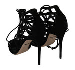 Dolce & Gabbana Elegant Black Suede Stiletto Ankle Strap Women's Sandals