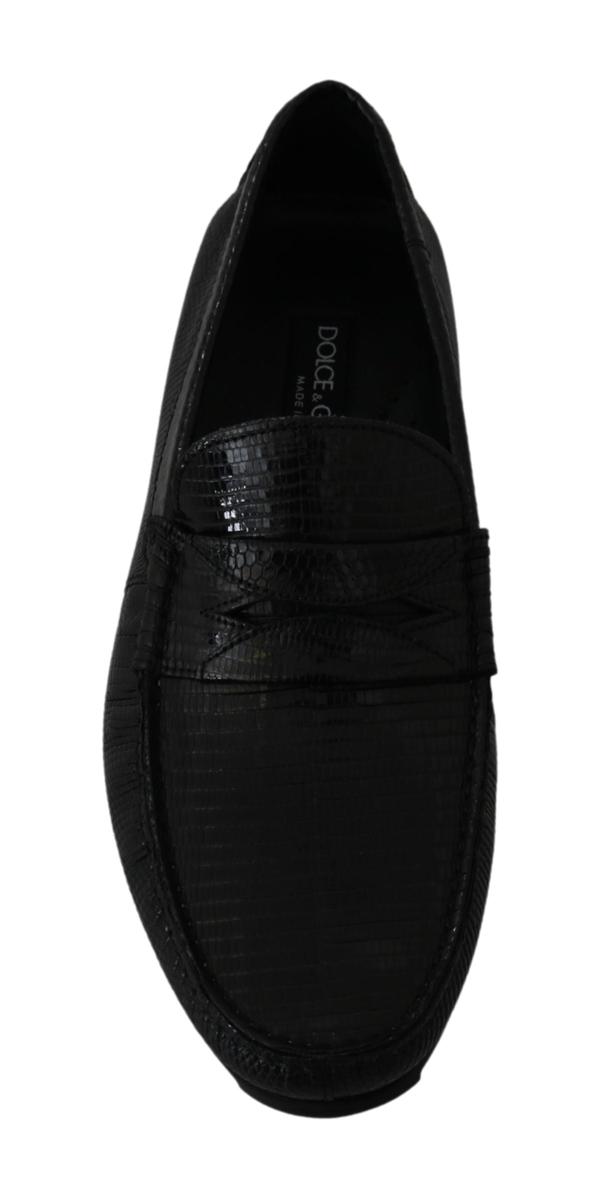 Dolce & Gabbana Black Lizard Leather Flat Loafers Men's Shoes