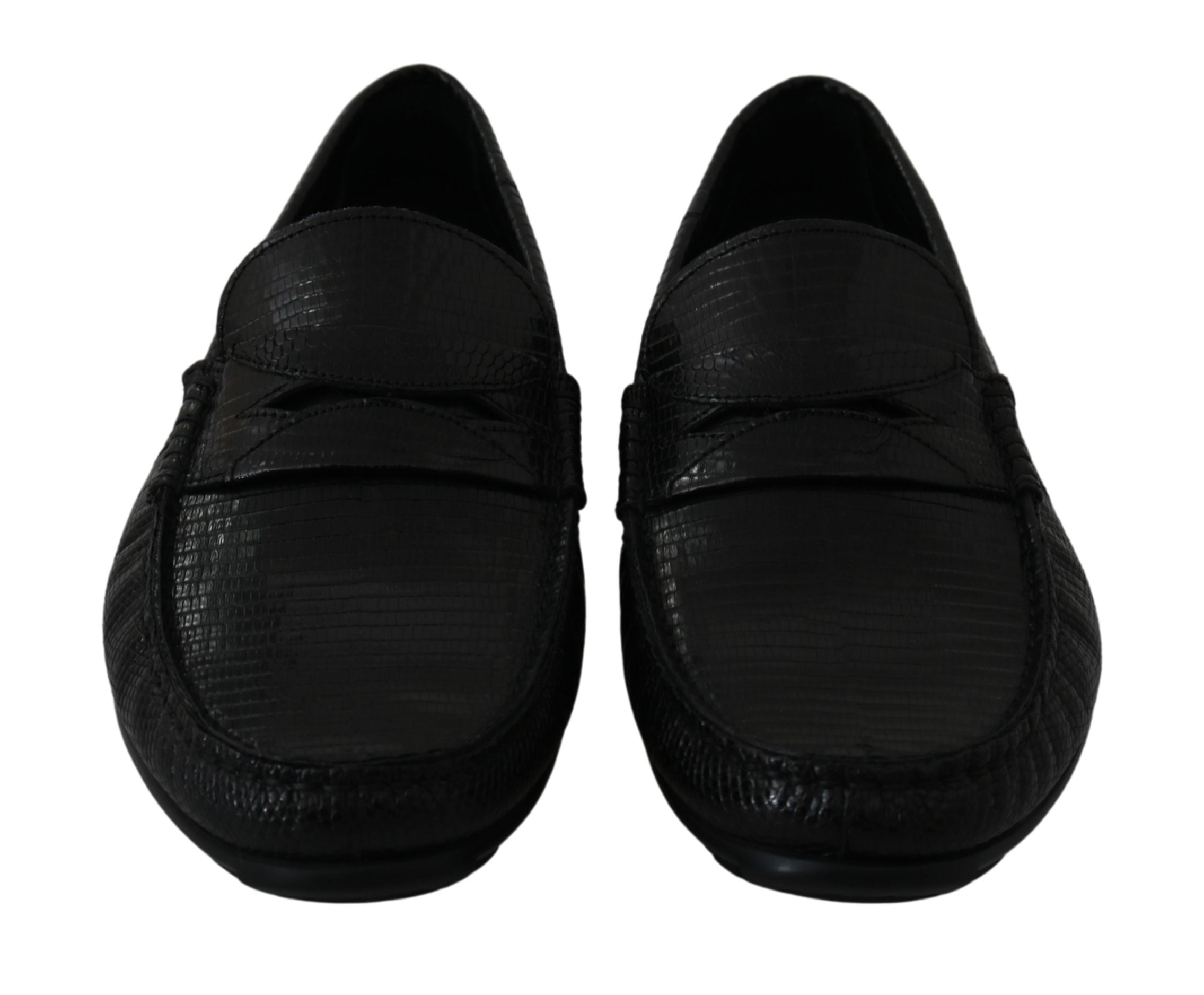 Dolce & Gabbana Black Lizard Leather Flat Loafers Men's Shoes