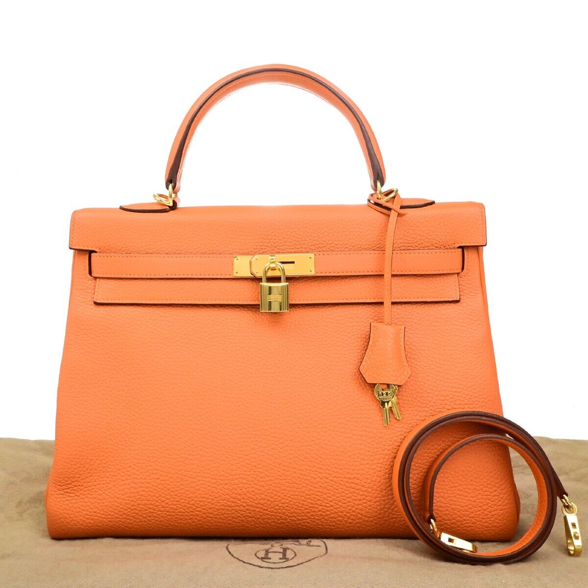 Hermès Kelly 35 Orange Leather Handbag (Pre-Owned)