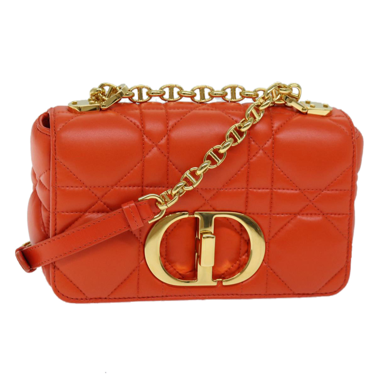 Dior Caro Orange Leather Shoulder Bag (Pre-Owned)