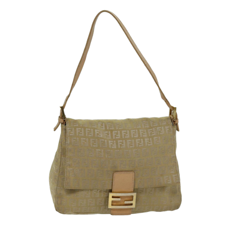 Fendi Mamma Baguette Beige Canvas Shoulder Bag (Pre-Owned)