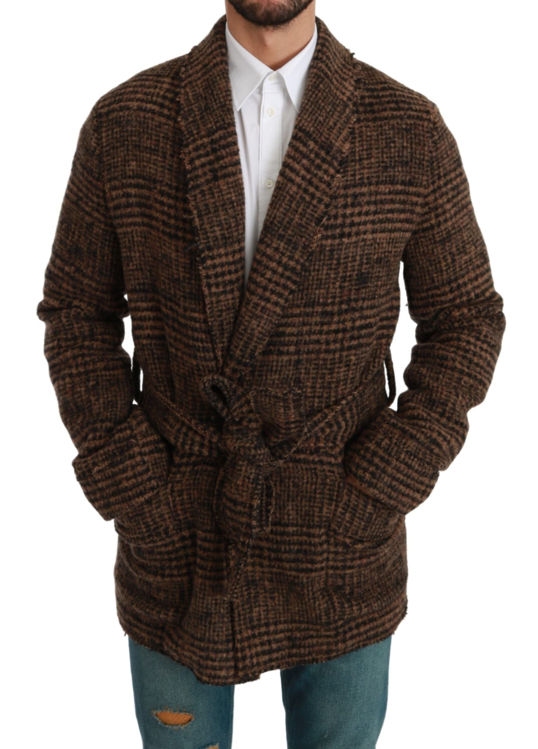 Dolce & Gabbana Elegant Brown Alpaca Blend Belted Cape Men's Jacket