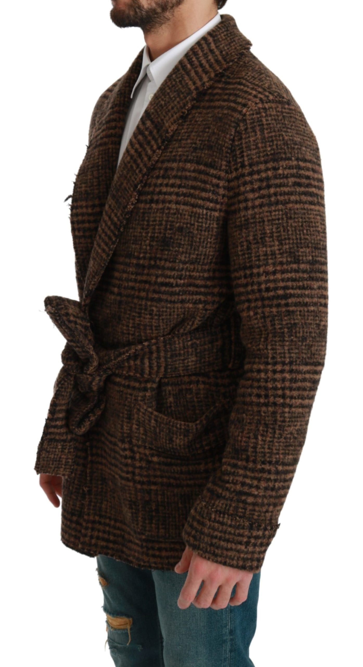 Dolce & Gabbana Elegant Brown Alpaca Blend Belted Cape Men's Jacket