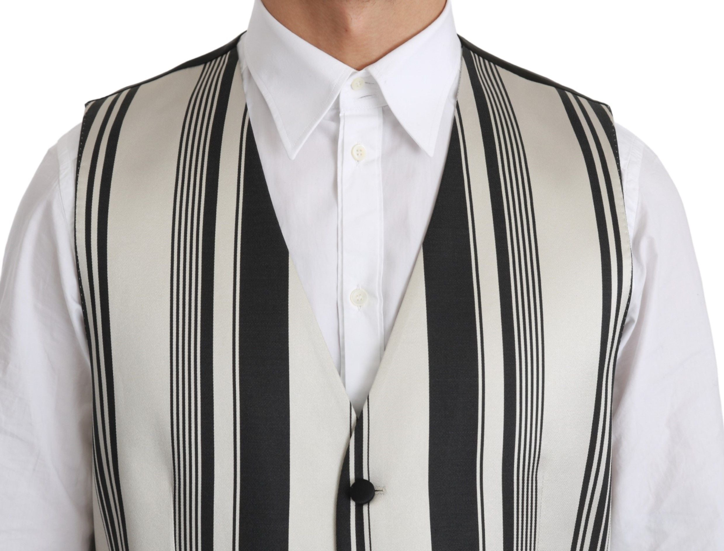 Dolce & Gabbana Stripe Cotton Silk Dress Men's Vest