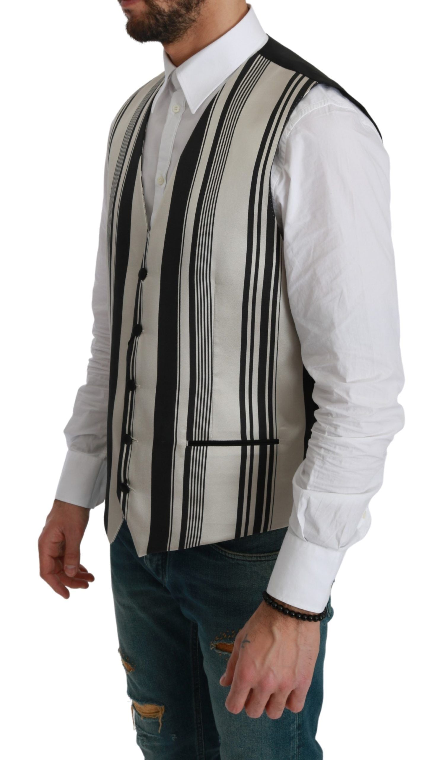 Dolce & Gabbana Stripe Cotton Silk Dress Men's Vest