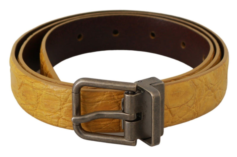 Dolce & Gabbana Exotic Yellow Animal Pattern Leather Men's Belt