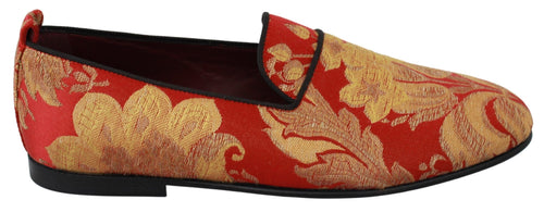 Dolce & Gabbana Rose Gold Brocade Loafers Slide Men's Flats