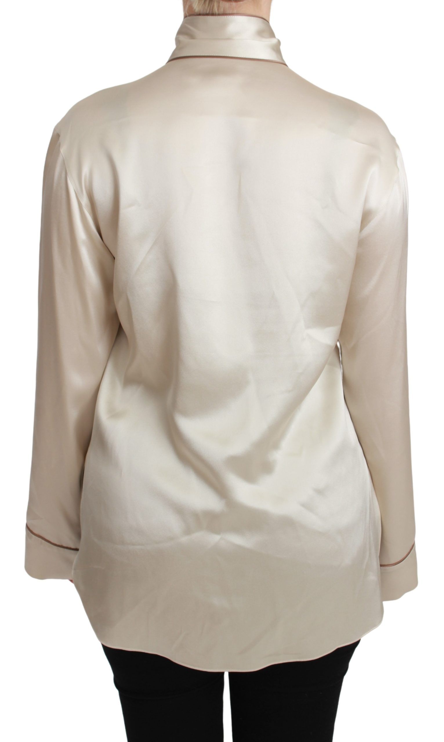 Dolce & Gabbana Elegant Beige Silk Satin Blouse with QUEEN Women's Embroidery