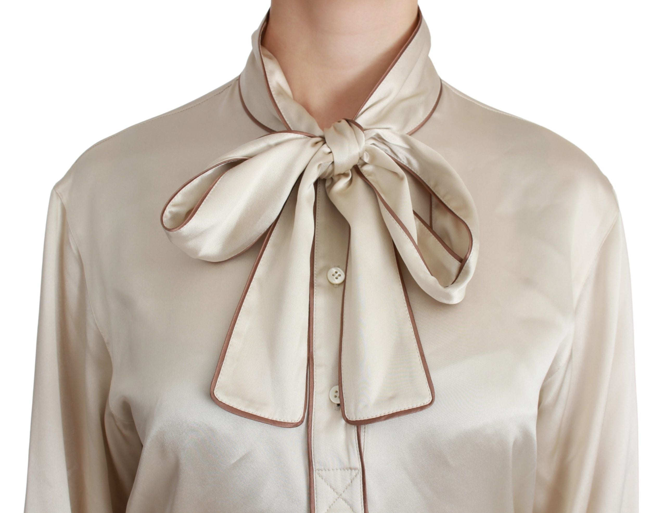 Dolce & Gabbana Elegant Beige Silk Satin Blouse with QUEEN Women's Embroidery