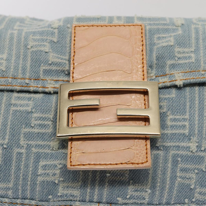 Fendi Baguette Blue Canvas Shoulder Bag (Pre-Owned)