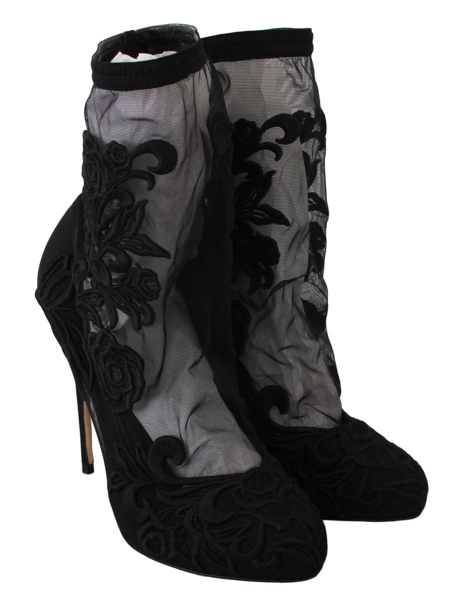 Dolce & Gabbana Embroidered Floral Stiletto Socks Women's Booties