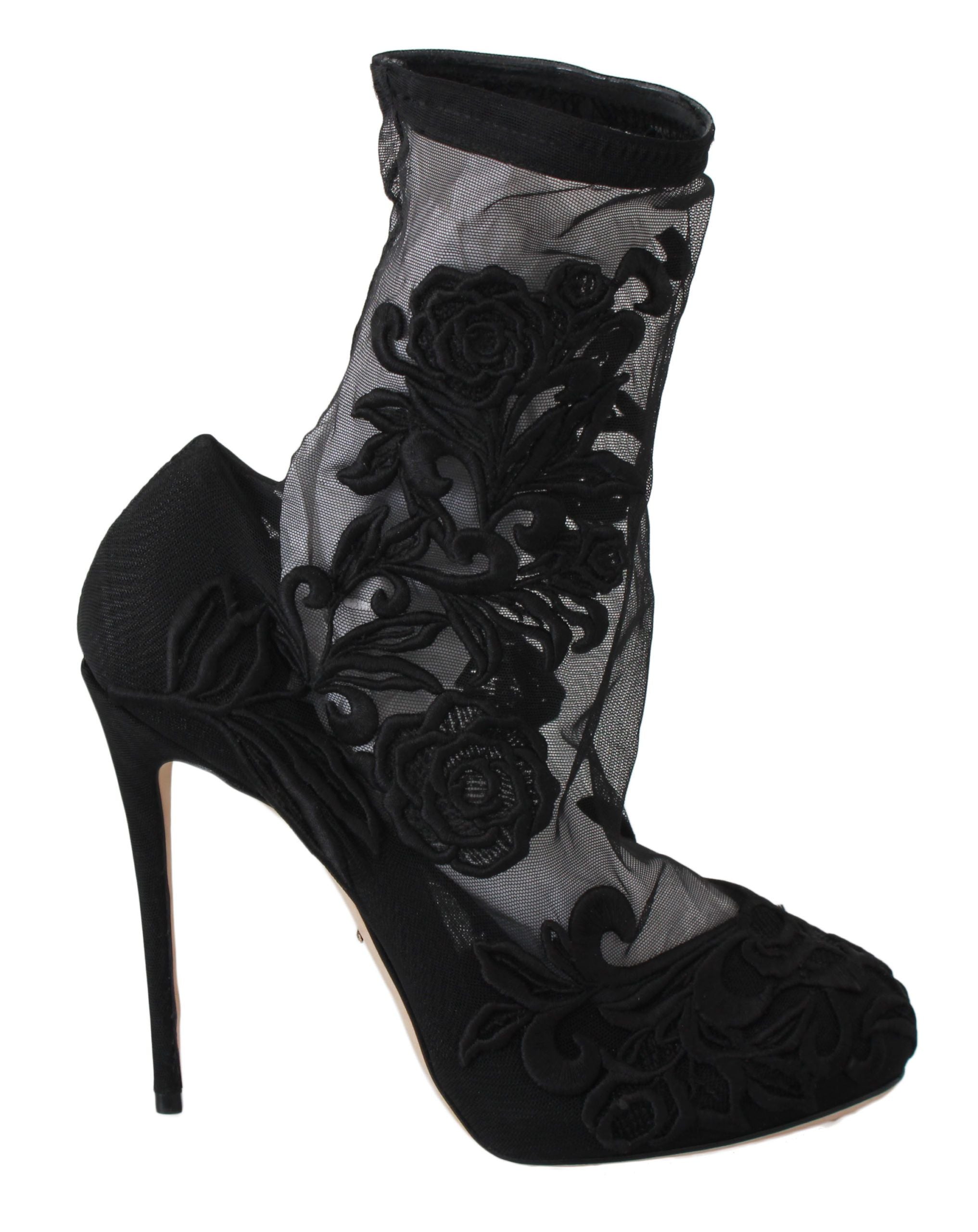 Dolce & Gabbana Embroidered Floral Stiletto Socks Women's Booties