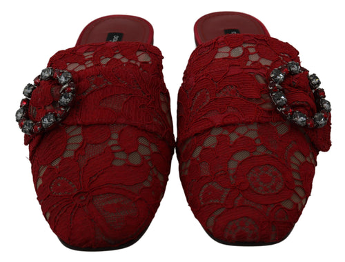 Dolce & Gabbana Radiant Red Slide Flats with Crystal Women's Embellishments