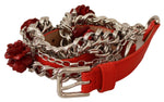 Dolce & Gabbana Elegant Floral Rose Waist Belt in Vibrant Women's Red