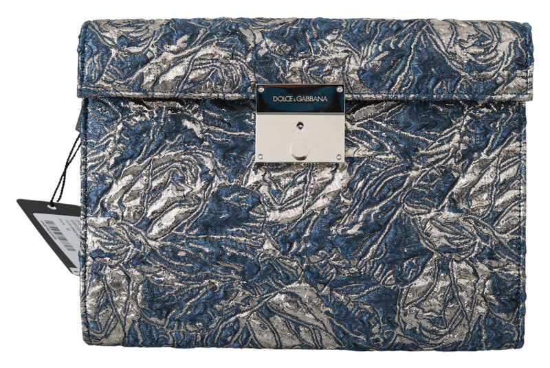 Dolce & Gabbana Elegant Blue Croc-Print Briefcase Men's Clutch