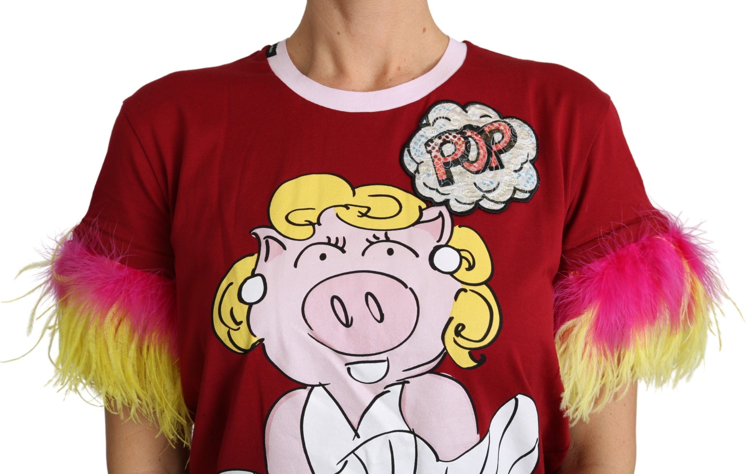 Dolce & Gabbana Chic Red Pig Print Crew Neck Women's T-Shirt