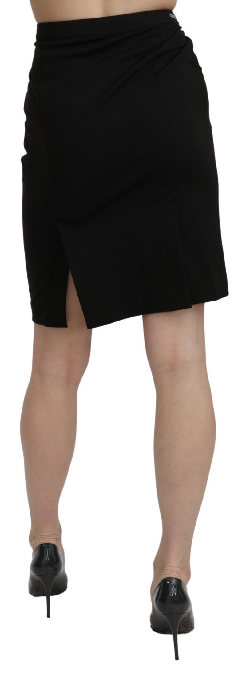 GF Ferre Chic High Waist Black Linen Women's Skirt