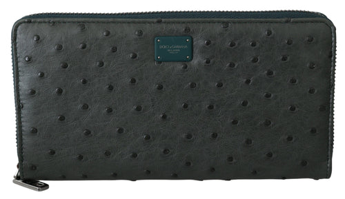 Dolce & Gabbana Green Ostrich Leather Continental Mens Clutch Men's Wallet