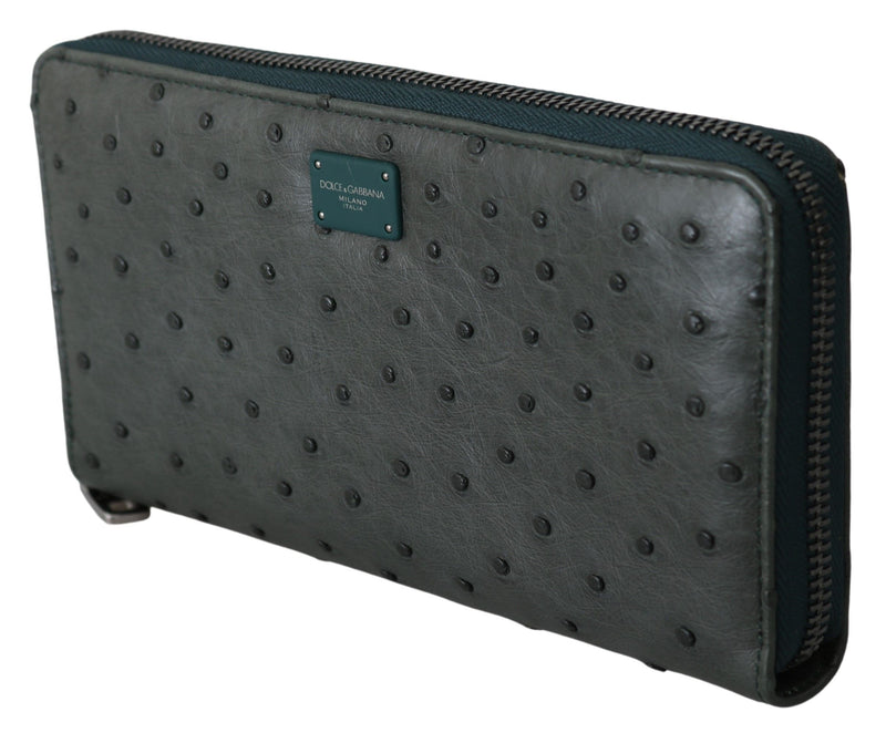 Dolce & Gabbana Green Ostrich Leather Continental Mens Clutch Men's Wallet