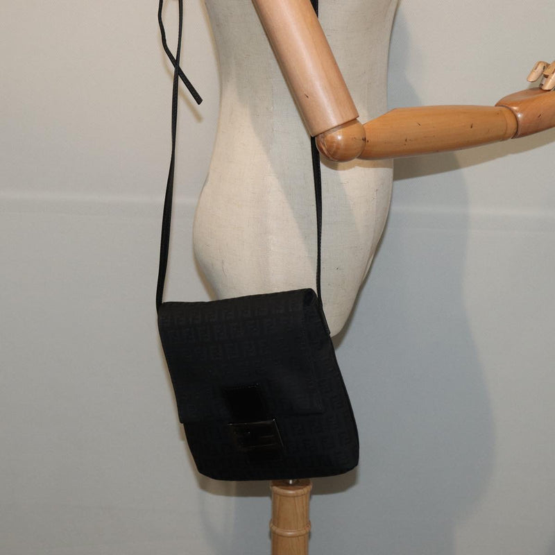 Fendi Zucchino Black Canvas Shoulder Bag (Pre-Owned)