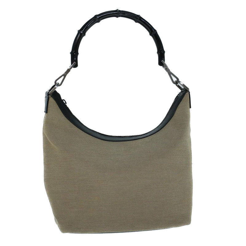 Gucci Bamboo Beige Canvas Shoulder Bag (Pre-Owned)