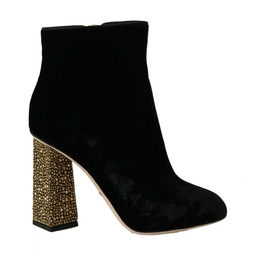 Dolce & Gabbana Elegant Velvet Ankle Boots with Crystal Women's Heels