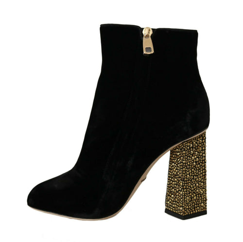 Dolce & Gabbana Elegant Velvet Ankle Boots with Crystal Women's Heels