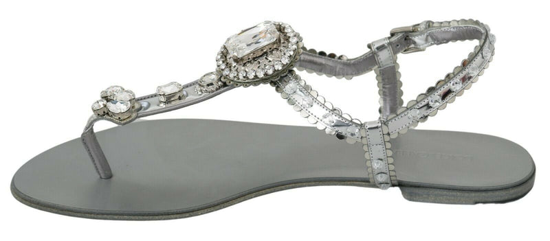 Dolce & Gabbana Elegant Silver Flats with Crystal Women's Embellishments