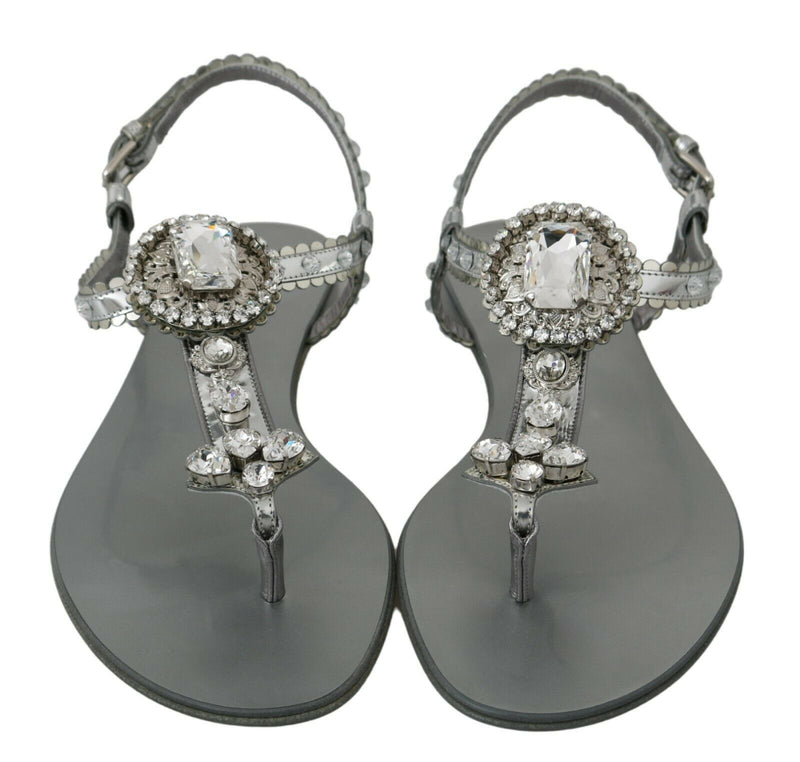 Dolce & Gabbana Elegant Silver Flats with Crystal Women's Embellishments