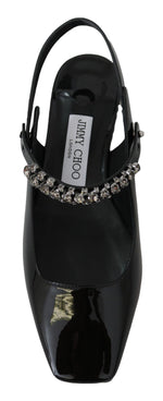 Jimmy Choo Elegant Black Patent Flats with Crystal Women's Accent