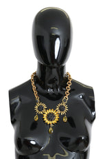 Dolce & Gabbana Elegant Gold Floral Crystal Statement Women's Necklace