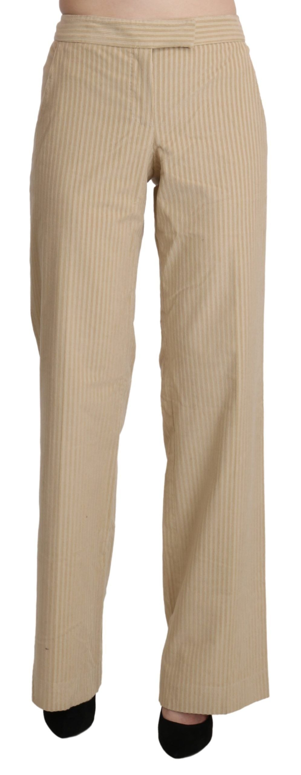 Ermanno Scervino Chic Beige High-Waist Wide Leg Women's Pants