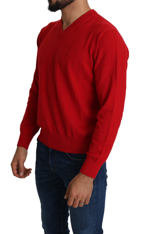 Billionaire Italian Couture Iconic Embroidered Red Wool Men's Sweater