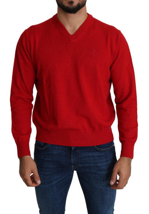 Billionaire Italian Couture Iconic Embroidered Red Wool Men's Sweater