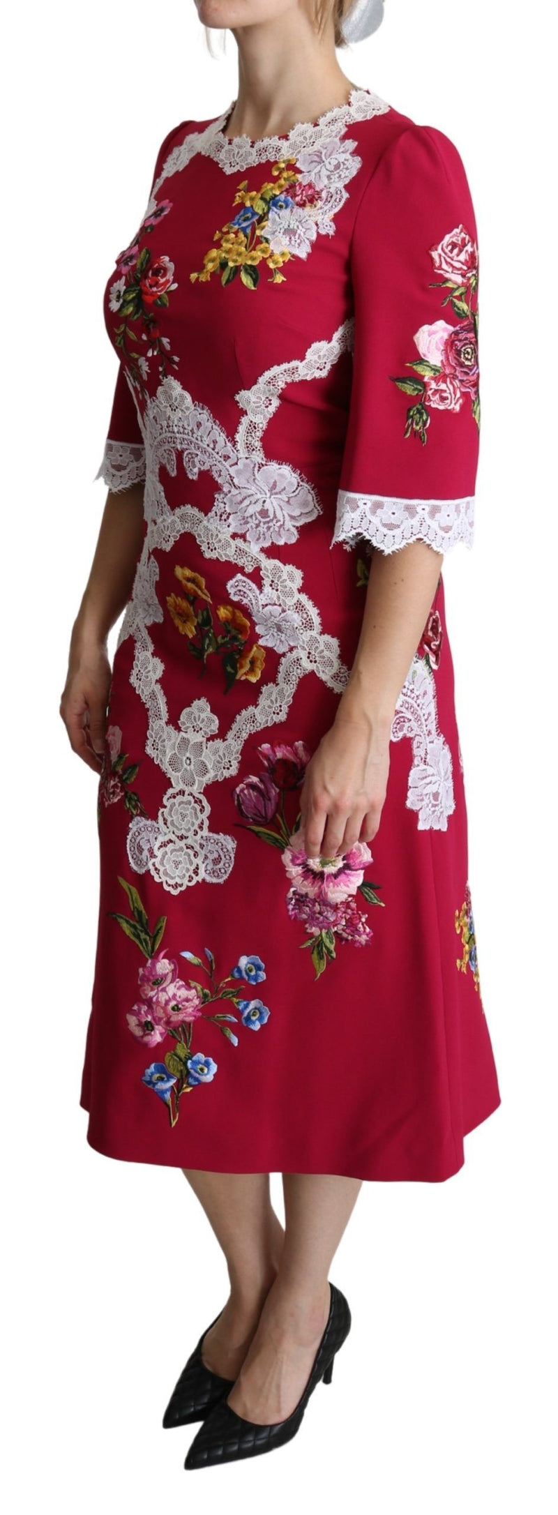 Dolce & Gabbana Floral Embroidered Sheath Midi Women's Dress