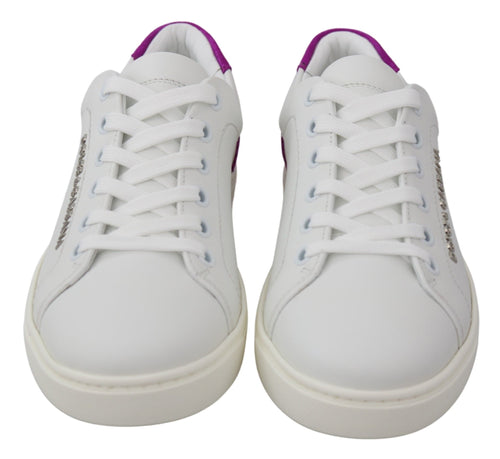 Dolce & Gabbana Chic White Leather Sneakers with Purple Women's Accents