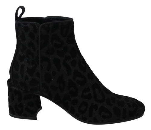 Dolce & Gabbana Elegant Black Leopard Print Short Women's Boots