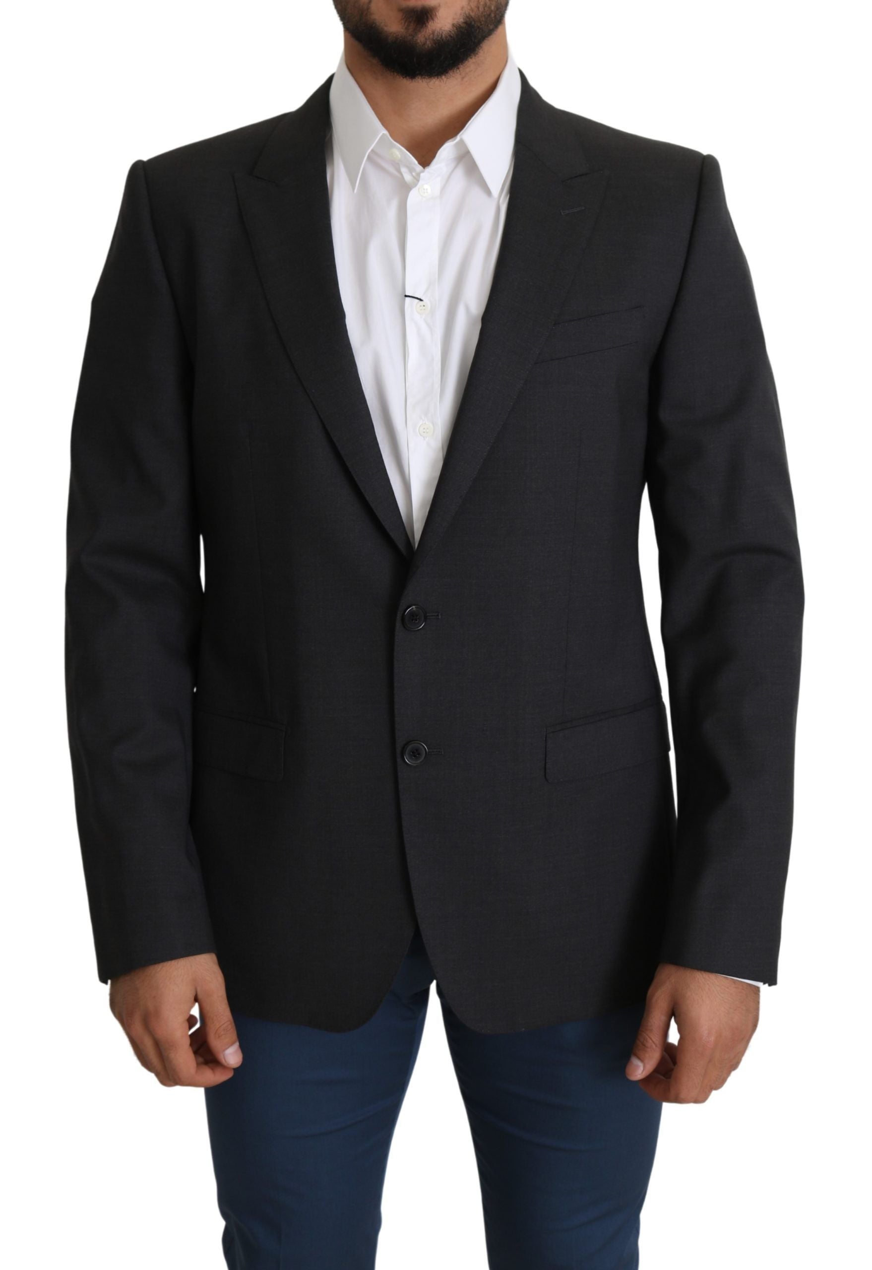 Dolce & Gabbana Elegant Gray Wool Silk Blend Slim Fit Men's Blazer