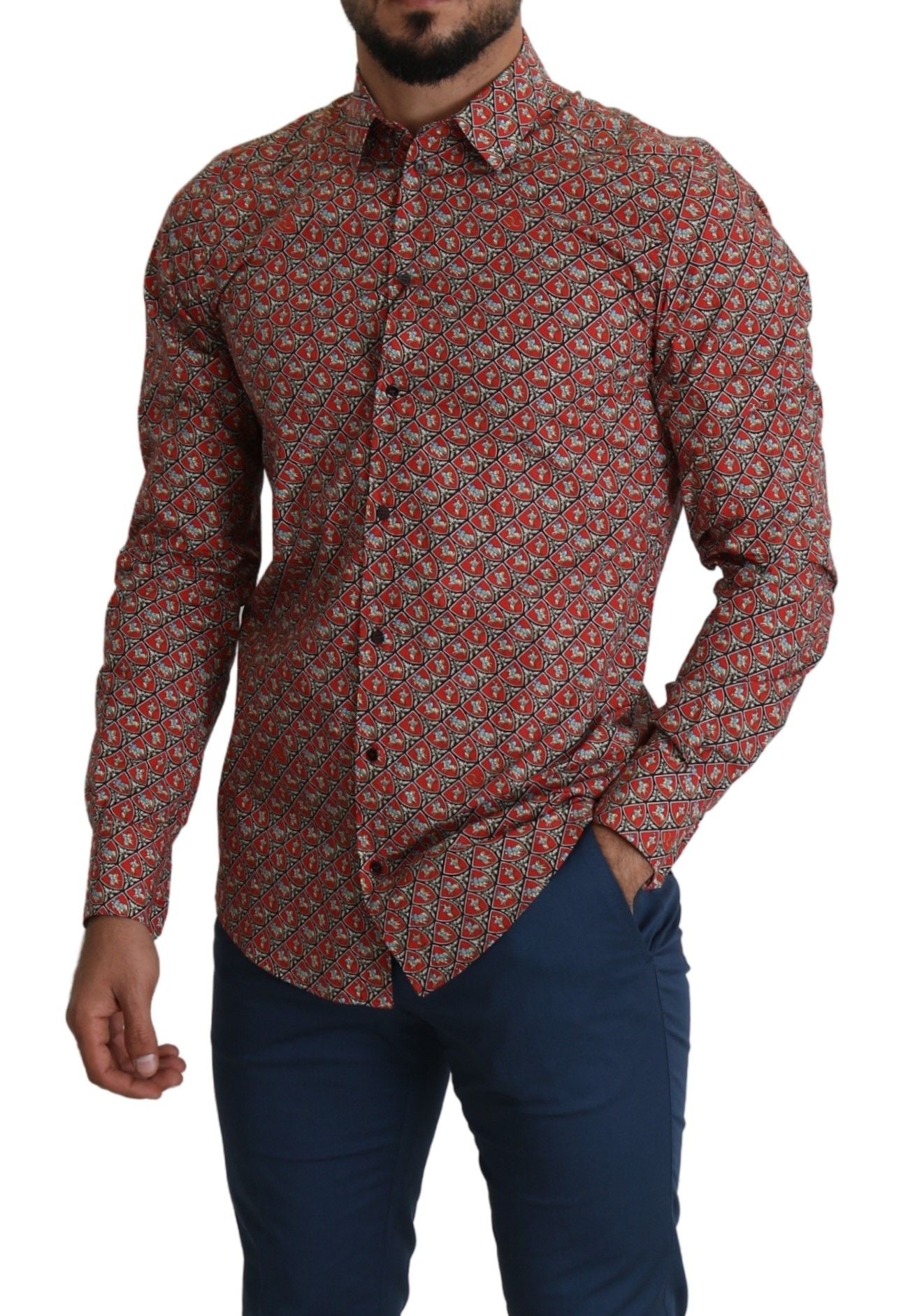 Dolce & Gabbana Elegant Red Martini Fit Cotton Men's Shirt